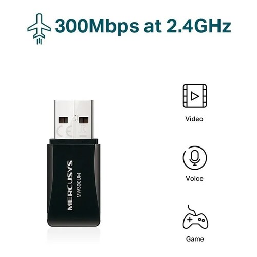 Adaptador WIFI Inalambrico Usb Mercusys Mw300um 300mbps