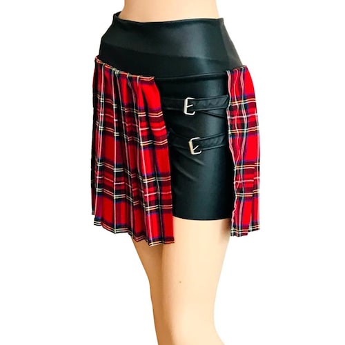 Mini falda short tableada plisada vinipiel coreana mujer Kosauki