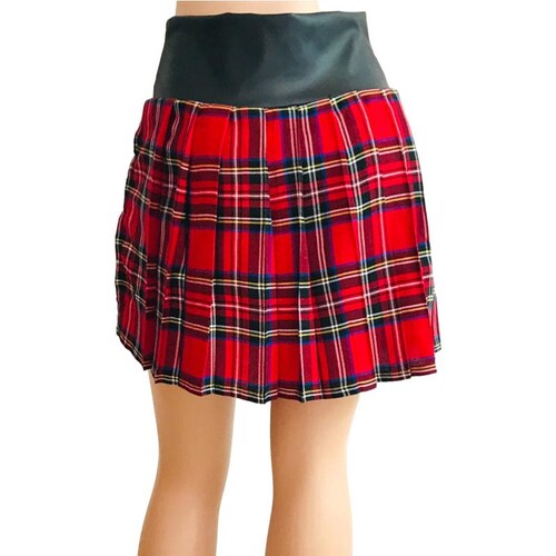 Mini falda short tableada plisada vinipiel coreana mujer Kosauki