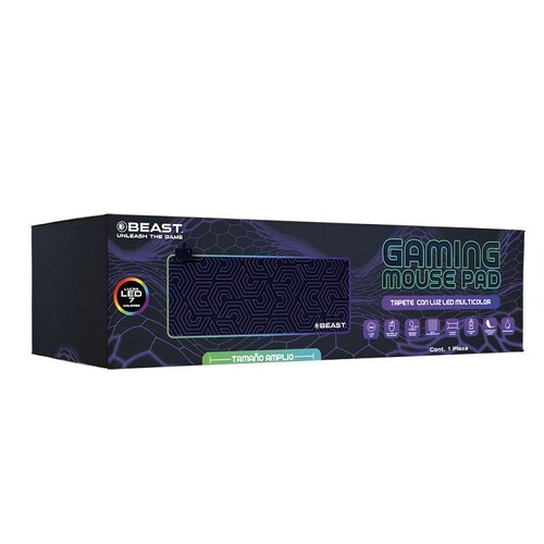 Mouse Pad Gamer Beast BMP-LED, XL, Luz LED, Diseño Impermeable, 1.5 m