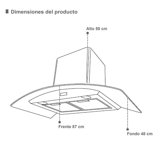 Campana extractora de pared 90cm SUPRA SKYFALL  con cristal curvo en color negro y control remoto