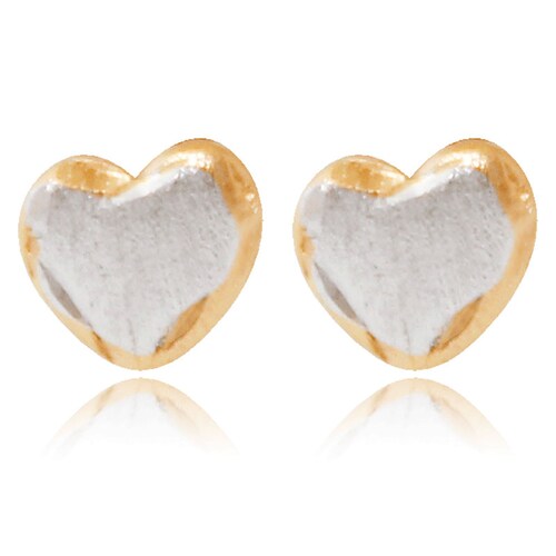 Broquel Arete Niña Bebe En Forma de Corazón Oro 18k Laminado #88 676-710 dos tonos