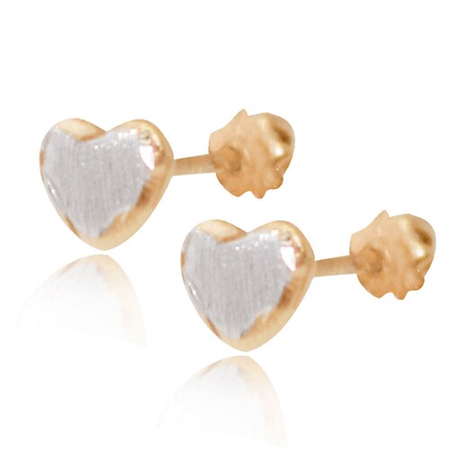 Broquel Arete Niña Bebe En Forma de Corazón Oro 18k Laminado #88 676-710 dos tonos