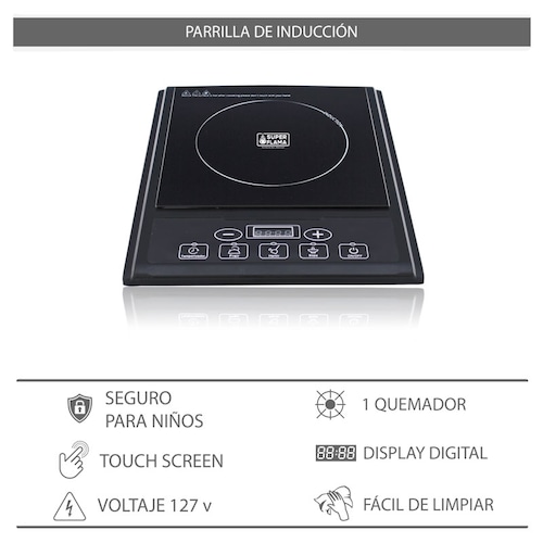 Parrilla de inducción magnética de 1 quemador SUPRA NUMBER ONE, parrilla eléctrica portátil cubierta de cristal templado negro