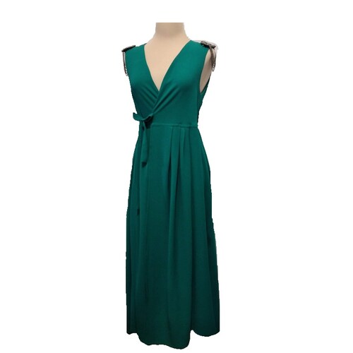 MAXIVESTIDO "MANTIS" VERDE JADE CON APLICACION EN HOMBROS AZNARA CONFECCIONES