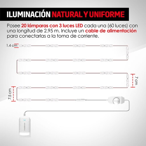 Luces LED para Espejo Autoadheribles de Luz Blanca (2.95 metros) Redlemon