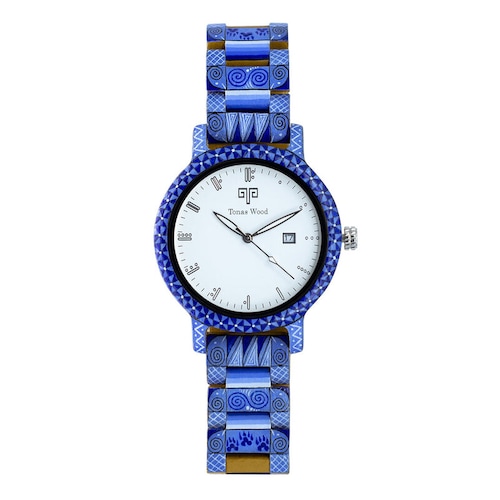 Reloj Alebrije by Tonas Wood Unisex Color Azul con Amarillo Kukulkán 