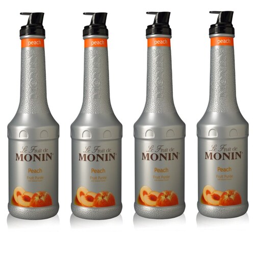 Saborizante Syrop Puré de Durazno Monin Caja con 4 Piezas de 1 lt Para Todo Tipo de Bebidas y Coctelería