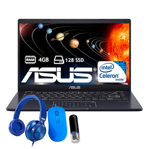Laptop ASUS  intel celeron 128gb SSD 4GB 14pulgadas + Mouse + Audífonos + Memoria