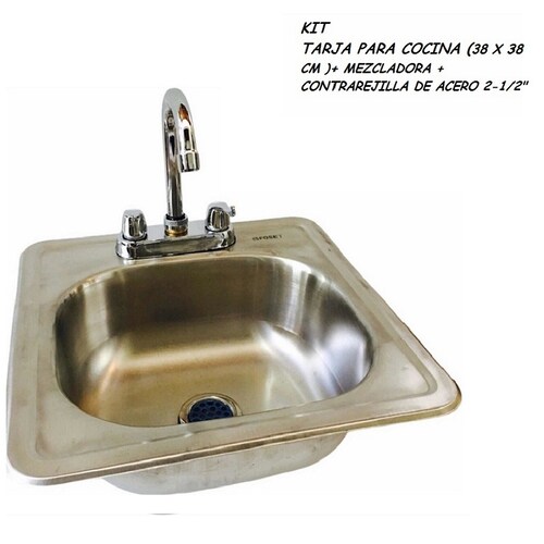 Tarja De Cocina 38 X 38 cm + Mezcladora + Contra Con Rejilla Kit Foset