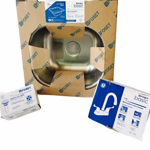Tarja De Cocina 38 X 38 cm + Mezcladora + Contra Con Rejilla Kit Foset