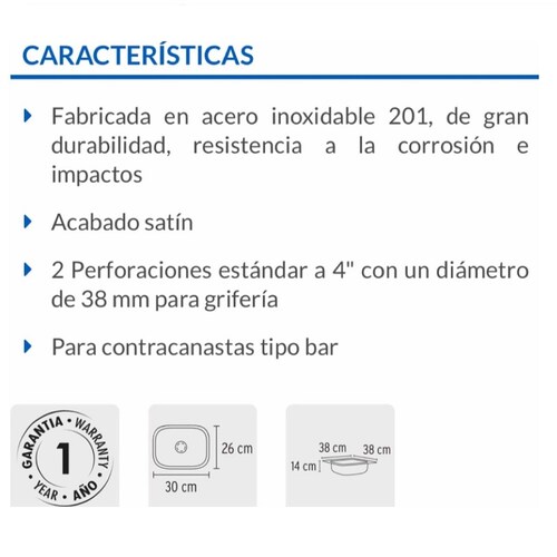 Tarja De Cocina 38 X 38 cm + Mezcladora + Contra Con Rejilla Kit Foset
