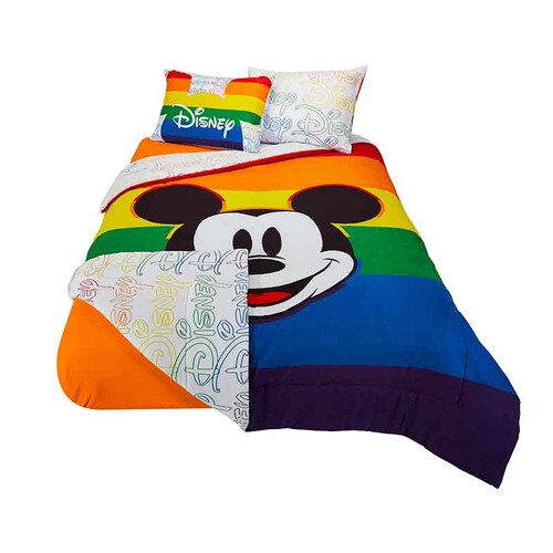 Set de Edredon Microfibra Matrimonial Mickey Rainbow Pride