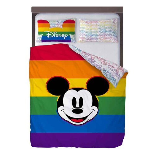 Set de Edredon Microfibra Matrimonial Mickey Rainbow Pride