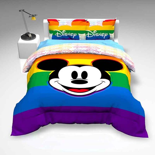 Set de Edredon Microfibra Matrimonial Mickey Rainbow Pride
