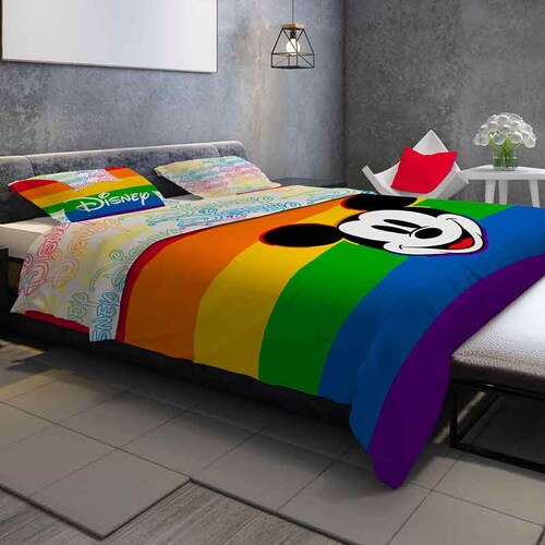 Set de Edredon Microfibra Matrimonial Mickey Rainbow Pride
