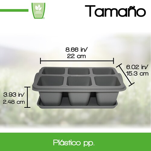 Smart Garden - Charola moderna rectangular para suculentas - Plástico PP- Ideal para crear un jardín de suculentas y reproducir suculentas - 6 espacios - Incluye: charola, plato y piedra decorativa. Medidas: 22 cm largo x 15.3 cm ancho x 6.3 cm de alto. (1, Gris)