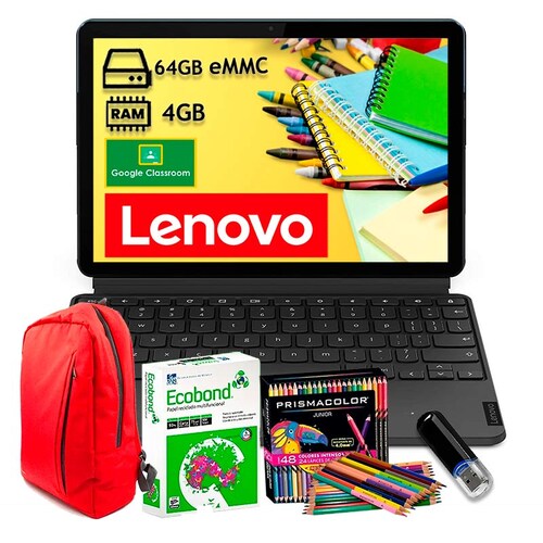 Laptop Lenovo chromebook 10" 64gb Ram 4gb + Mochila + 500 Hojas Blanca + Colores + Usb 16GB