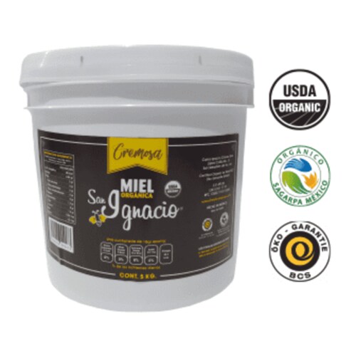 Miel ORGANICA San Ignacio Cremosa (Mantequilla) Untable Cubeta 5 kg USDA Organic SAGARPA Organico 100% pura de abeja