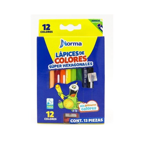 Lapices De Color Jumbo Super Hexagonal 12 Pz Norma Preescola