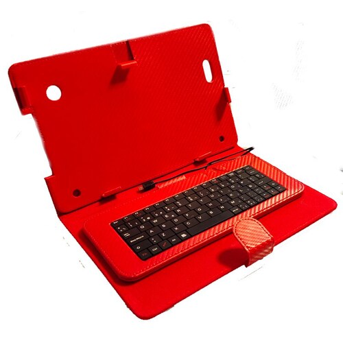 FUNDA CON TECLADO EN    E S P A Ñ O L   COMPATIBLE CON TABLET DE 10 PULGADAS, ROJO   