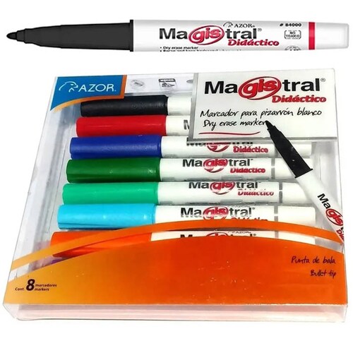8 Marcadores Pizarron Blanco Magistral Didactico Delgados .