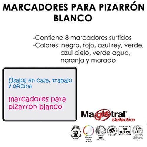 8 Marcadores Pizarron Blanco Magistral Didactico Delgados .