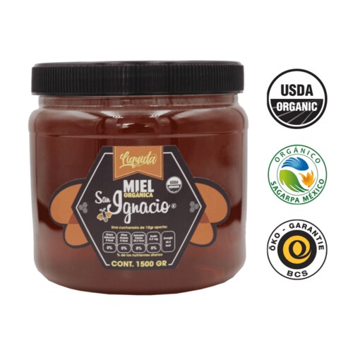 Miel ORGANICA San Ignacio Liquida Multifloral Frasco 1500gr USDA Organic SAGARPA Organico 100% pura de abeja
