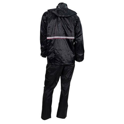 IMPERMEABLE R7 NEGRO CON CAPUCHA PARA MOTO EN 2 PZAS 
