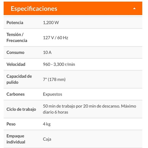 Pulidora Auto Ind. 7' 1200 W Var. Truper 16673