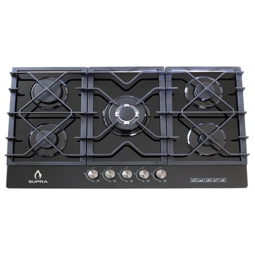 Parrilla de gas empotrable de 87cm SUPRA 5Q-TG-87 con 5 quemadores y cubierta de cristal templado negro