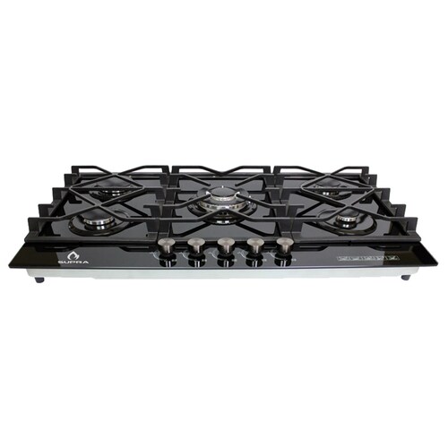 Parrilla de gas empotrable de 87cm SUPRA 5Q-TG-87 con 5 quemadores y cubierta de cristal templado negro