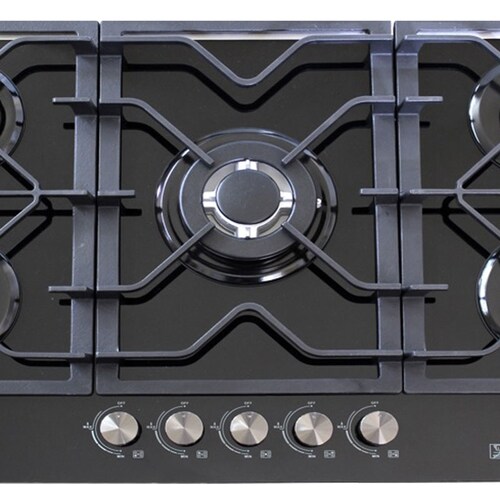 Parrilla de gas empotrable de 87cm SUPRA 5Q-TG-87 con 5 quemadores y cubierta de cristal templado negro