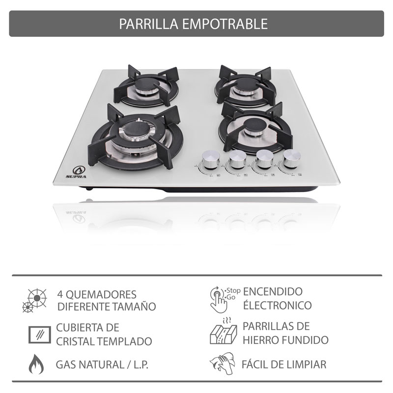 Parrilla De Gas Empotrable De 4 Quemadores SUPRA, 4Q-EC-B Parrilla A ...