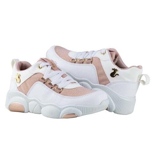 TENIS DE MUJER URBANOS CON PLATAFORMA +4CM SHADOW SUELA DE OSO 1083 BLANCO ROSA