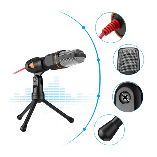 Micrófono Condensador  con Tripie color Negro modelo: Sf666 +  de Regalo:  !! Divisor de Audio !!
