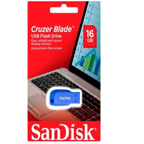 MEMORIA SANDISK 16GB USB 2.0 CRUZER BLADE Z50 ELECTRIC BLUE SDCZ50C-016G-B35BE DATOS PC MAC AZUL