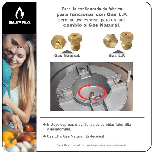 Parrilla de gas empotrable de 5 quemadores SUPRA 5Q-ES-87 parrilla a gas de 87cm con cubierta de acero inoxidable.