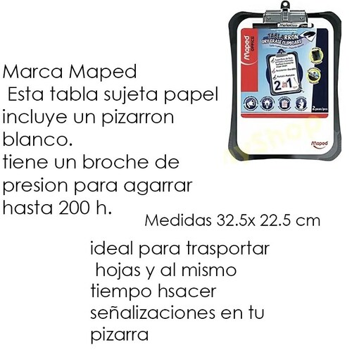 Tabla Sujeta Papel Hojas Pizarron Blanco Portatil maped.