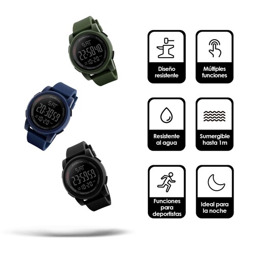 Reloj Digital Sport Contra Agua con Luz y Alarma 1257 Redlemon