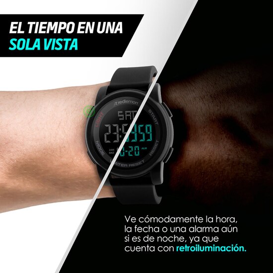 Reloj Redlemon Deportivo Resistente Agua Digital Alarma Cronómetro Color  Negro