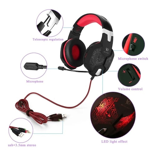 G1000 3.5mm Pc Bass Stereo Auriculares De Luz Led Gaming
