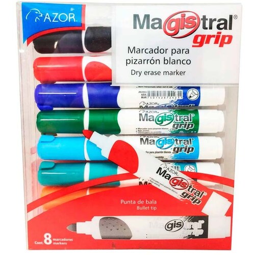 Caja 8 Marcadores grip Pizarron Blanco Pizarra Plumon Marcador 