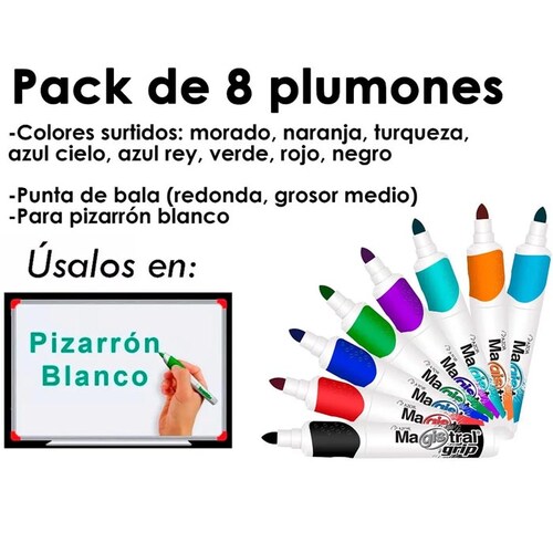 Caja 8 Marcadores grip Pizarron Blanco Pizarra Plumon Marcador 