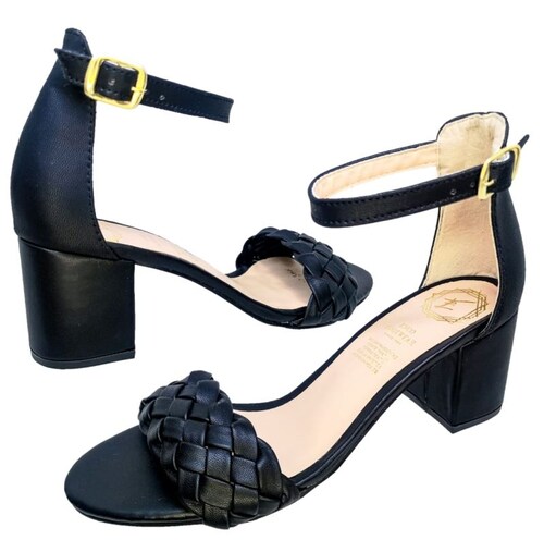 Zapatilla Trenza Tacón Sandalia Casual Dama Negro Enco Footwear