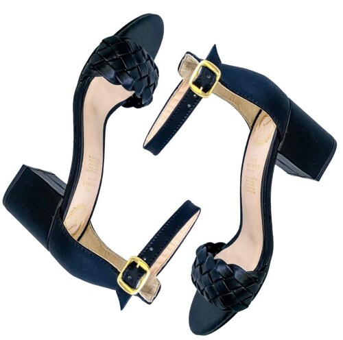 Zapatilla Trenza Tacón Sandalia Casual Dama Negro Enco Footwear