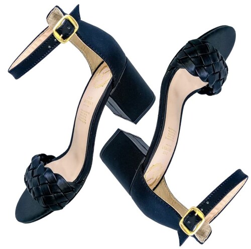 Zapatilla Trenza Tacón Sandalia Casual Dama Negro Enco Footwear