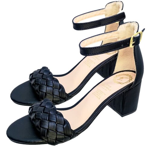 Zapatilla Trenza Tacón Sandalia Casual Dama Negro Enco Footwear