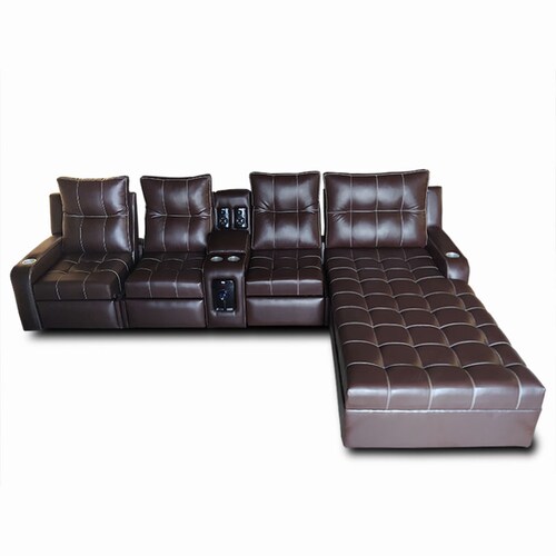 Sala Toronto c/ 3 Reclinables, sis de audio y Chaise EXTRA GRANDE derecho, Tela Floter chocolate // ENTREGA A CDMX Y ZONA METROPOLITANA.