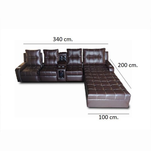 Sala Toronto c/ 3 Reclinables, sis de audio y Chaise EXTRA GRANDE derecho, Tela Floter chocolate // ENTREGA A CDMX Y ZONA METROPOLITANA.